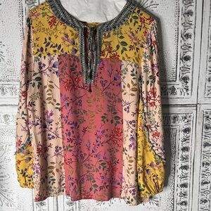 Sundance Multicolor Floral Blouse with Yellow and Pink